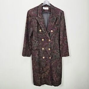 Vintage Geoffrey Craig Petites Duster Coat 12 Multicolor Double Breast Paisley
